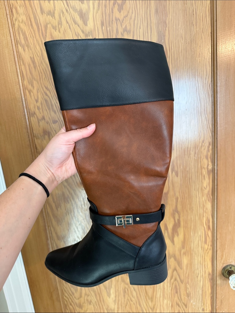 Two-Tone Black and Brown Women's Riding Boots